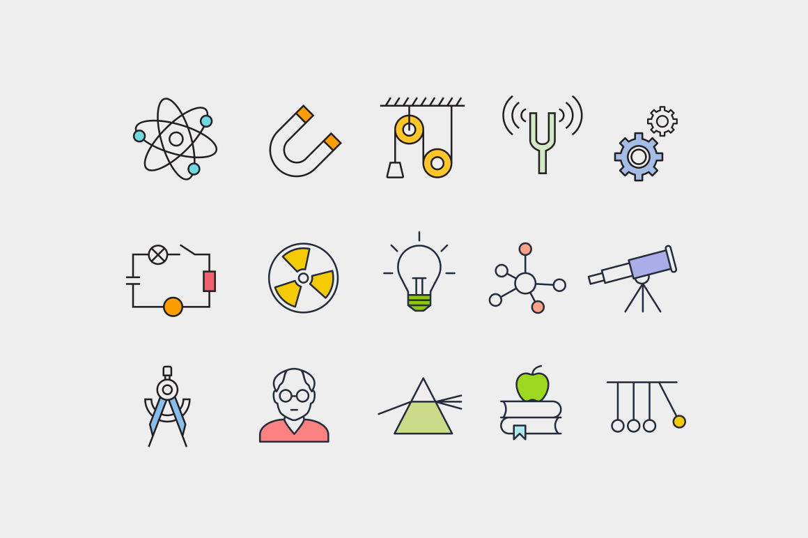 15 Physics Concept Icons