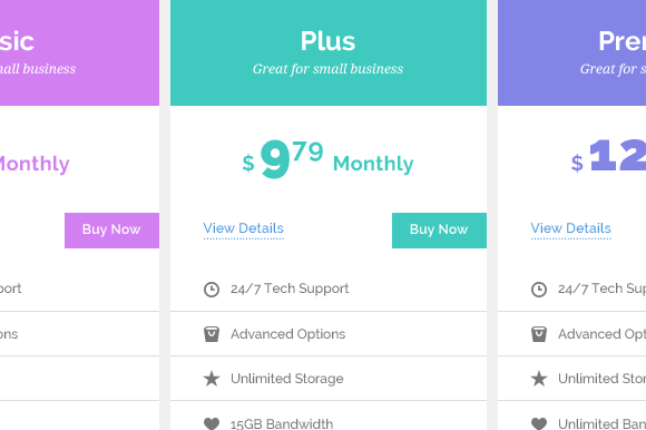 Pricing Tables Mockup